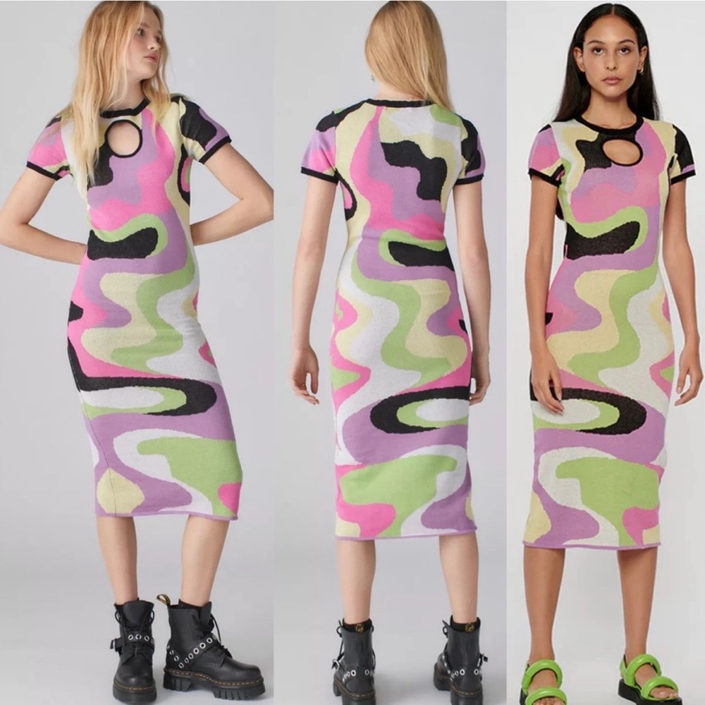 Another Girl psychedelic knit midi dress